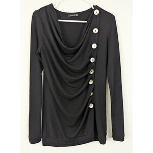 Patty Boutik sz M Cowl Neck Ribbed Knit Top or T-shirt black ls stretch 4269